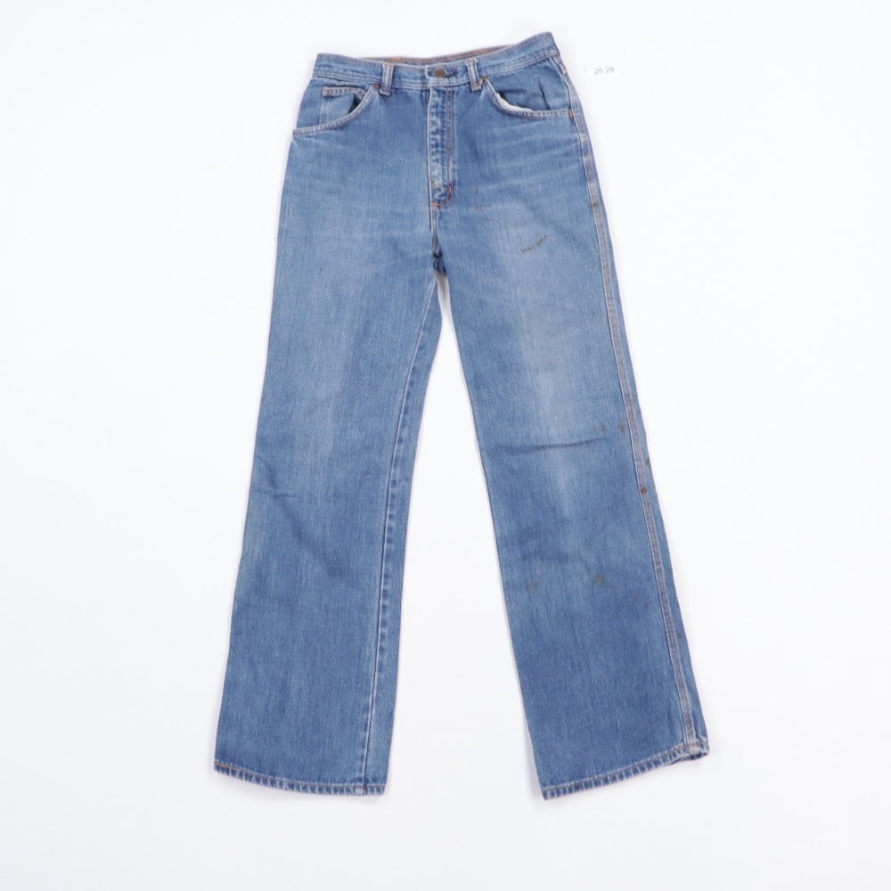 80s Womens 28x31 Distressed Wide Leg Flared Jeans